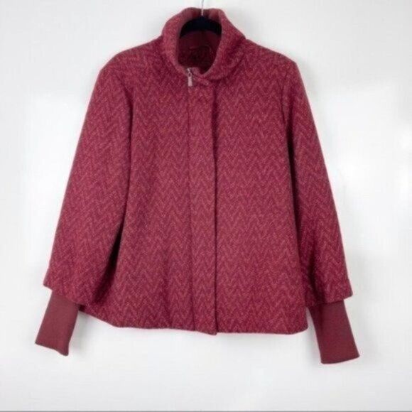 Prana Lily Wool Blend Red Chevron Print Winter Jacket Women's Size Large - Picture 1 of 12